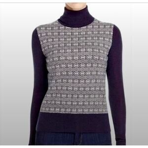 Tory Burch Sweater Medium Turtleneck Chain Link Wool Blend Navy Luxury Winter